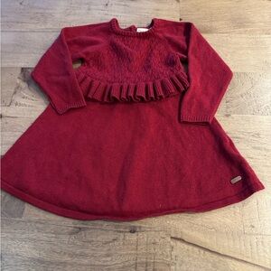 Minymo Red Knit Dress with Ruffle Hem wool blend size 24 months festive